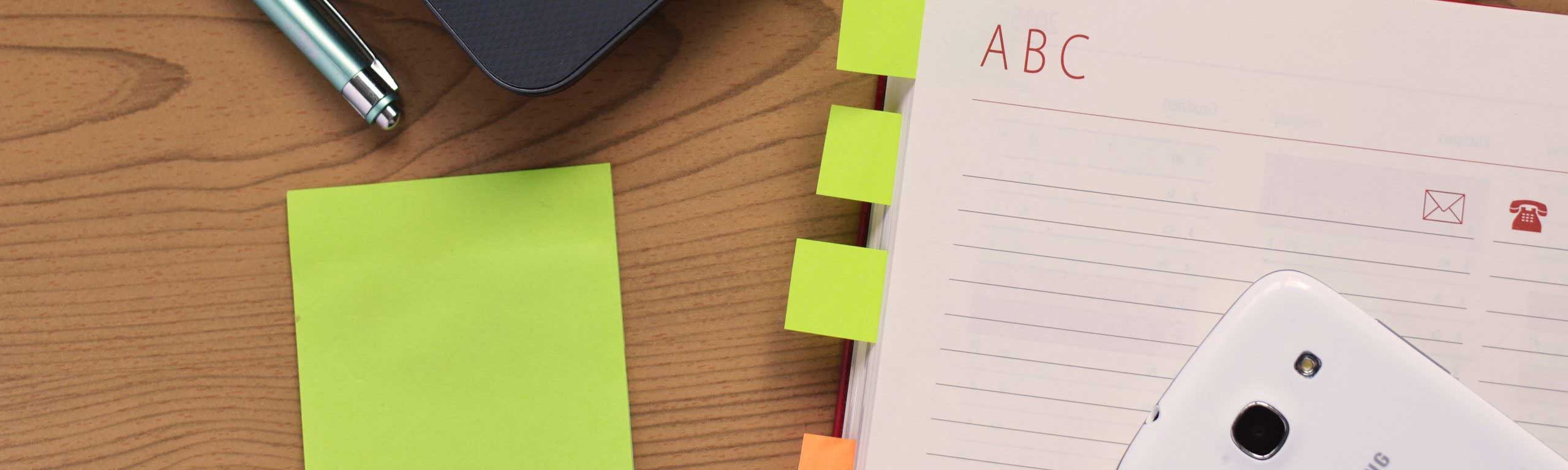 sticky notes and notebook